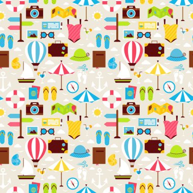 Flat Summer Beach Vacation Holiday Seamless Pattern
