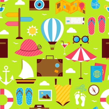 Flat Summer Time Travel Seamless Pattern