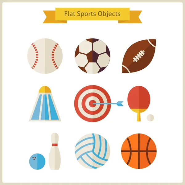 Set de objetos deportivos planos — Vector de stock