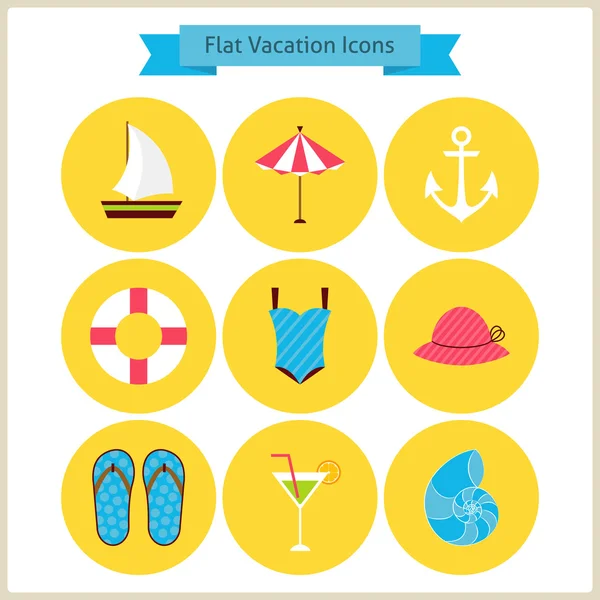Flat Summer Holidays and Resort Icons Set — Stock Vector