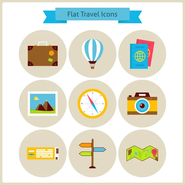 Flat Travel and Vacation Icons Set — Stok Vektör