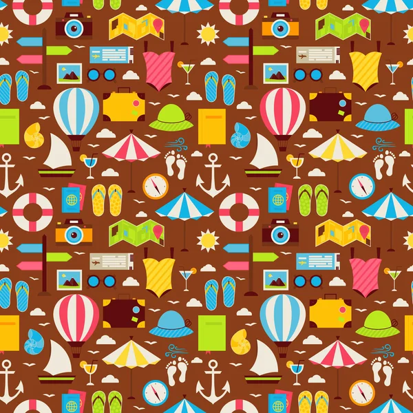 Flat Summer Travel Voyage Seamless Pattern — Stock vektor