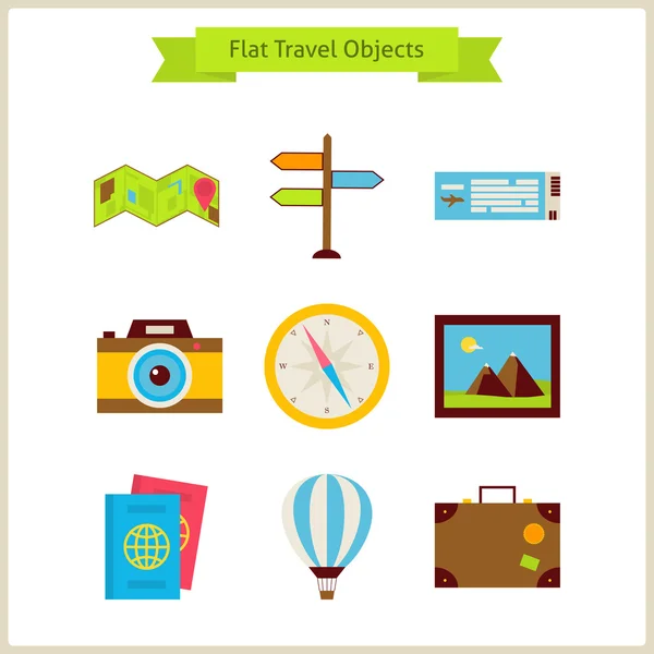 Flat Travel Objects Set — ストックベクタ