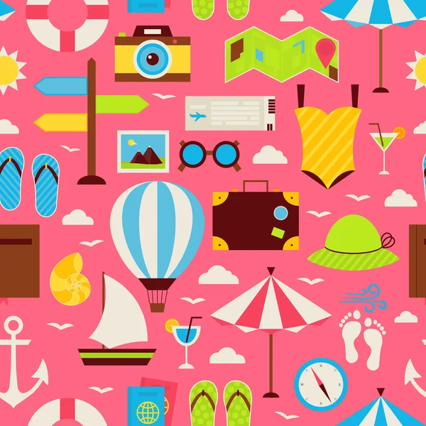 Flat Travel Resort Vacation Seamless Pattern — 스톡 벡터