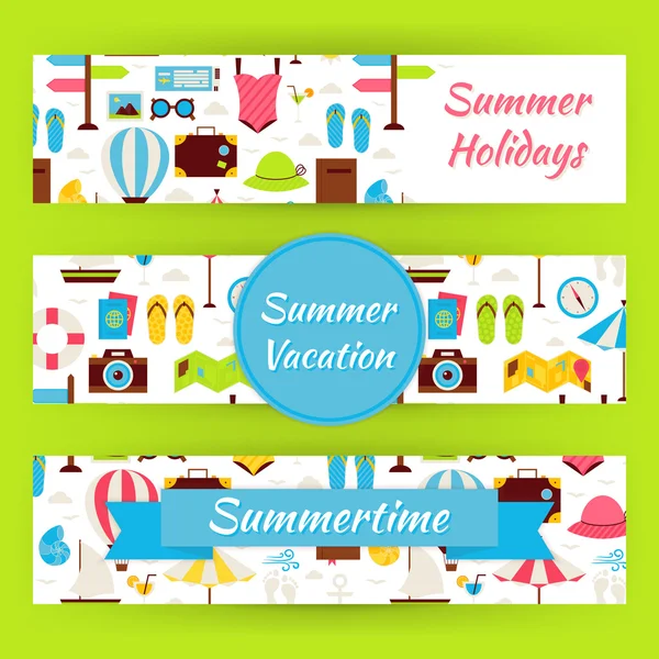 Summer Vacation and Summer Time Vector Template Banners Set in M