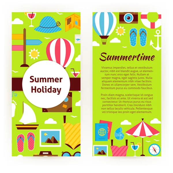 Modelo de panfleto vetorial do conceito de férias de verão de design plano Obje —  Vetores de Stock