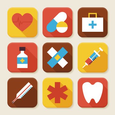 Flat Health and Medicine Squared App Icons Set clipart
