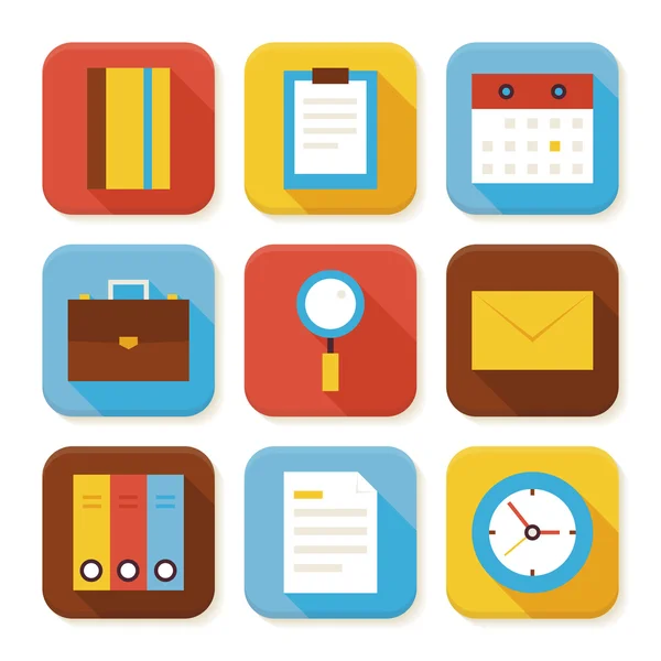 Flat Business and Office Squared App Icons Set — Wektor stockowy