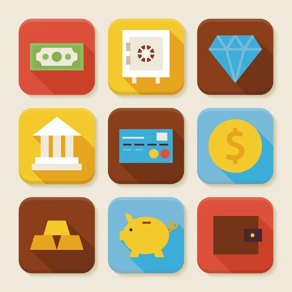 Flat Finance and Banking Squared App Icons Set — Stock Vector