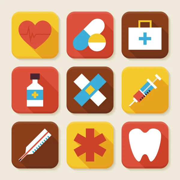 Flat Health and Medicine Squared App Icons Set — Stock vektor