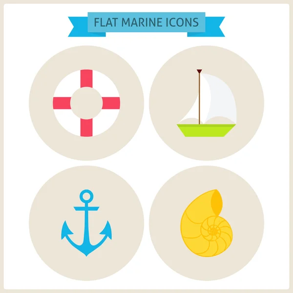 Flat Marine Website Icons Set — Stok Vektör