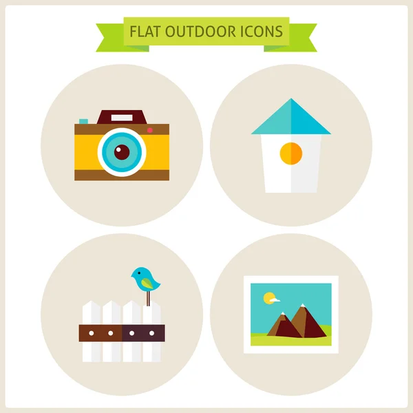 Flat Nature Outdoor Website Icons Set — Stok Vektör