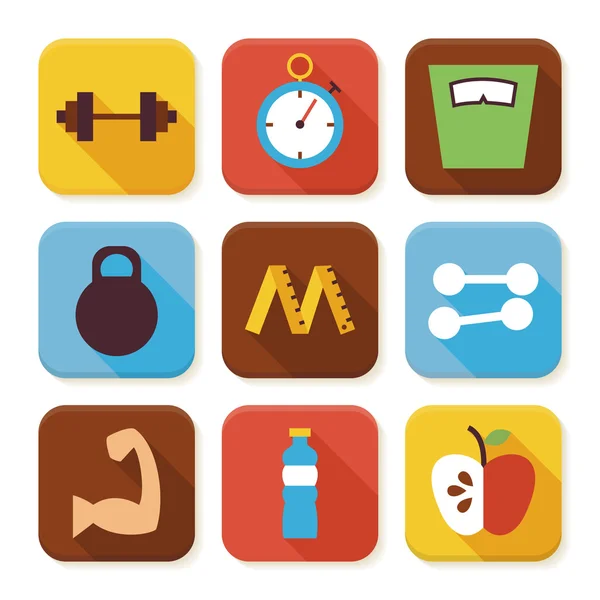 Flat Sport and Fitness Squared App Icons Set — Stock Vector