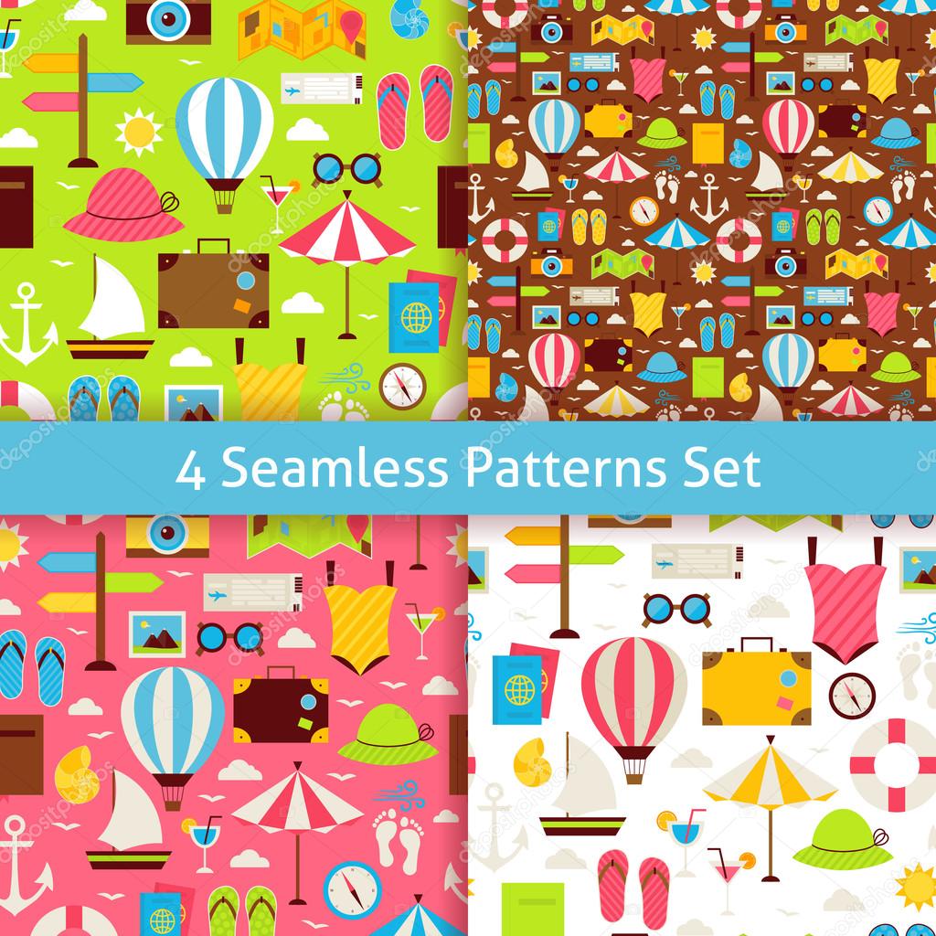 Four Vector Flat Summer Holidays and Travel Vacation Patterns Se