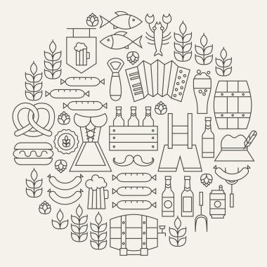 Oktoberfest Beer Holiday Line Icons Set Circular Shaped