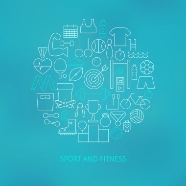 Thin Line Sport and Fitness Icons Set Circle Shaped Concept