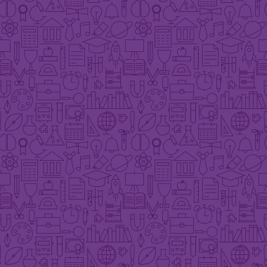 Thin School Line Education Knowledge Purple Seamless Pattern