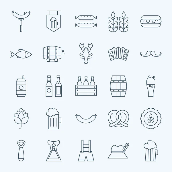 Line Holiday Oktoberfest and Beer Icons Set — Stockvector