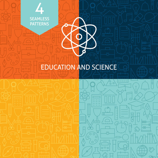 Thin Line Education Science School Patterns Set