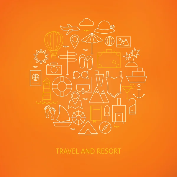 Thin Line Summer Holiday Travel Icons Set Circle Shaped Concept — ストックベクタ