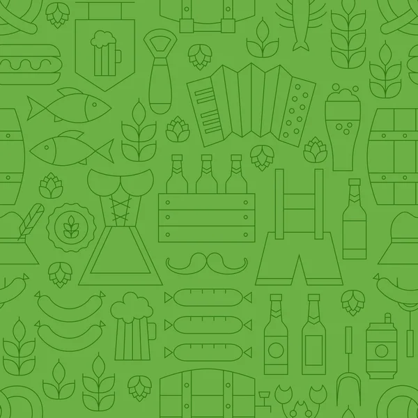 Thin Line Oktoberfest Holiday Seamless Green Pattern — Stock vektor
