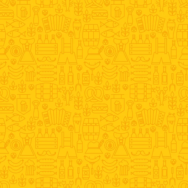 Thin Holiday Line Oktoberfest Yellow Seamless Pattern — ストックベクタ