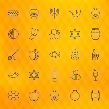 Rosh Hashanah ince çizgi Icons Set