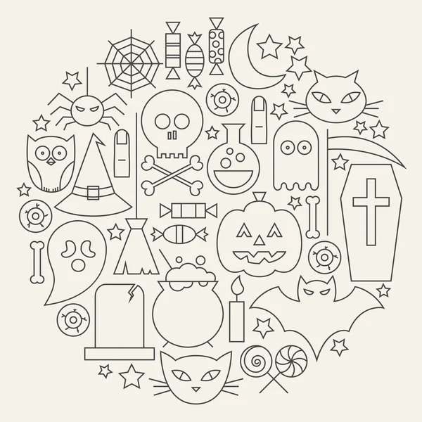 Conjunto de iconos de Halloween Holiday Line en forma circular — Vector de stock