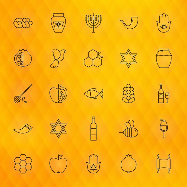 Rosh Hashanah ince çizgi Icons Set