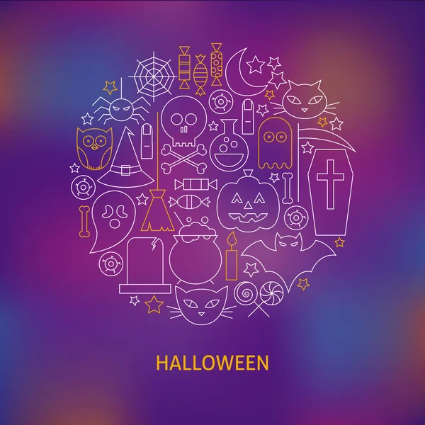 Conjunto de iconos de Halloween de línea delgada Concepto en forma de círculo — Vector de stock