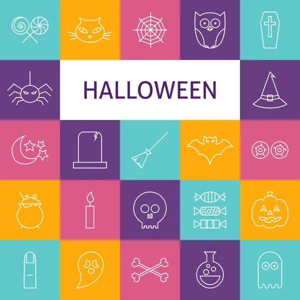 Vector Line Art Modern Halloween Holiday Icons Set — Stock Vector