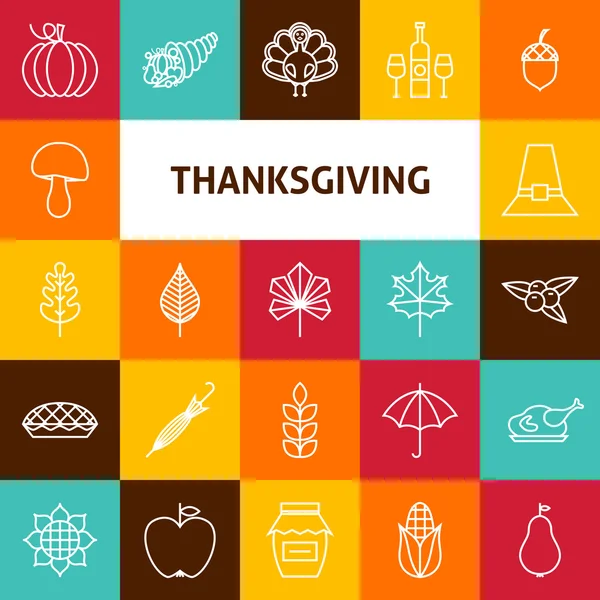 Line Art Thanksgiving Day Holiday Icons Set — Stock Vector