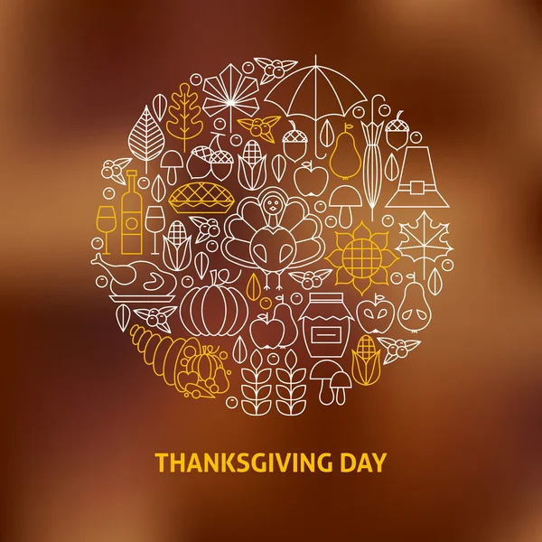 Ligne mince jour de Thanksgiving icônes de vacances Set cercle en forme de Conce — Image vectorielle