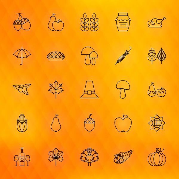 Şükran günü ince çizgi Icons Set — Stok Vektör