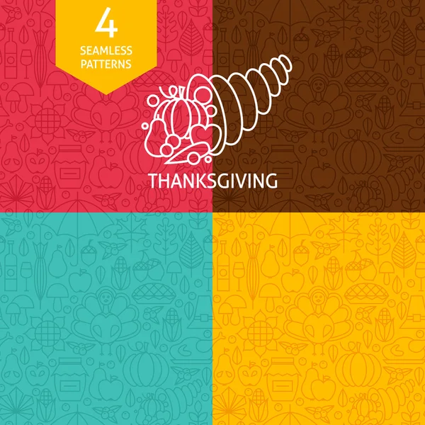 Thin Line Thanksgiving Day Holiday Patterns Set — Stock Vector