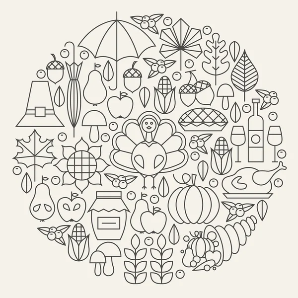 Thanksgiving Day Holiday Line ikoner Set cirkel koncept Royaltyfria illustrationer