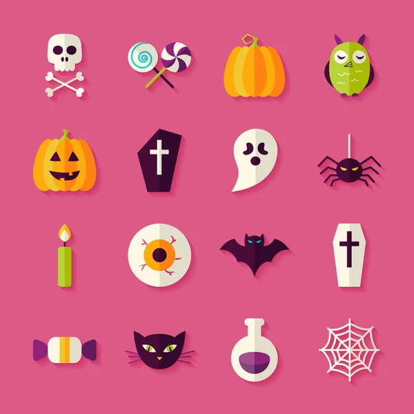 Plat Halloween Trick or Treat Objets Set avec Ombre — Image vectorielle