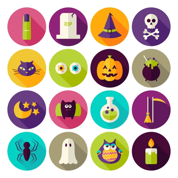 Platte Magic Halloween Witch Circle Icons Set met lange schaduw — Stockvector