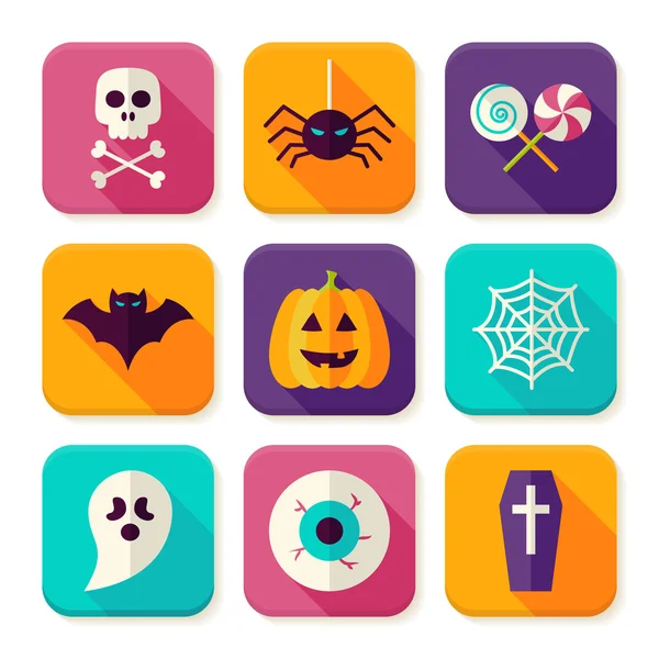 Plano Halloween Truque ou tratar quadrado App ícones Set — Vetor de Stock