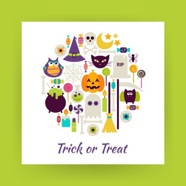 Düz tarzı daire vektör kümesi Halloween Trick or Treat nesneleri