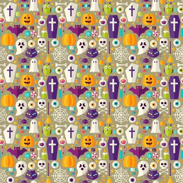 Patrón plano beige fiesta de Halloween sin costuras — Vector de stock