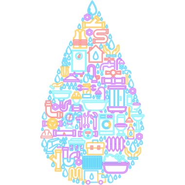 Su Damlası Neon Kavramı. Modern Parlak Stil 'deki Parlak Tesisat İşaretleri. Led Lamba Borusu, Musluk, İngiliz Anahtarı, Tuvalet, Şeffaf Arkaplan Lavabosu. Damla Şekli.