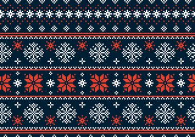 Süslü Noel Süveteri Kusursuz Şablon. 8 Bit Kış Süsleme Dokusunun Vektör İllüstrasyonu. İşlenmiş çapraz dikişli sınır arkaplanı. Kar Tanesiyle Dekorasyon