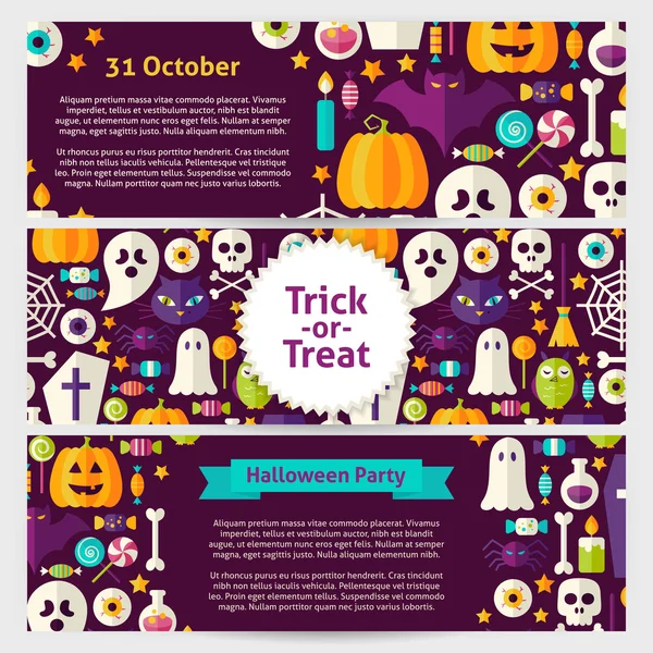 Halloween Party koncepcja wektor szablon banery zestaw w nowoczesne Fl — Wektor stockowy