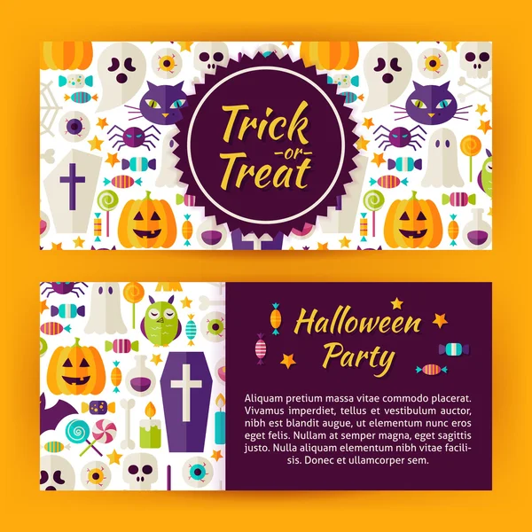 Fogás vagy élvezet Halloween Party lapos stílusú vektor sablon Banner — Stock Vector