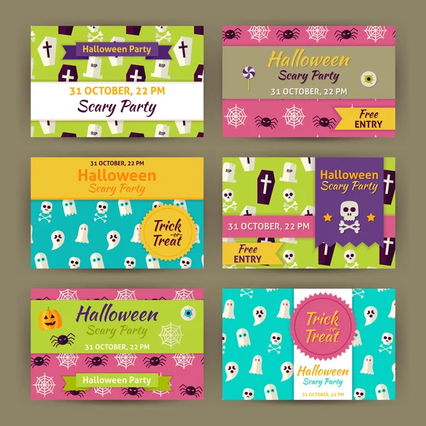 Halloween Vector Party Invitation Template Flat Set — Stock Vector