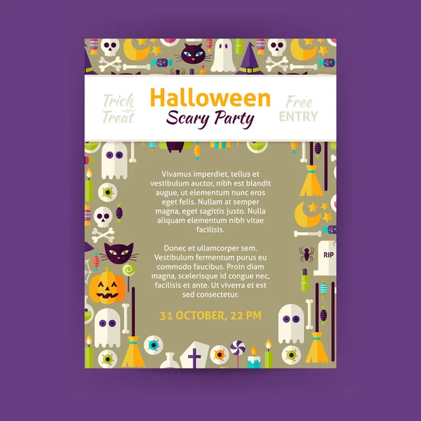Trick or Treat Halloween Party Invitation Vector Template Flyer — Stock Vector