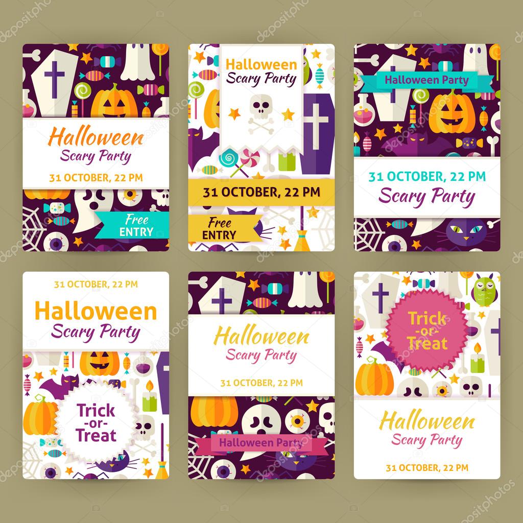 halloween flat vector party invitation template set stock vector
