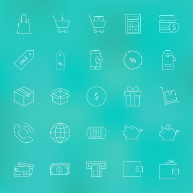 Shopping and Money Line Icons Set over Blurred Background