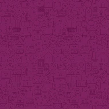Thin Line Internet Shopping Dark Purple Seamless Pattern